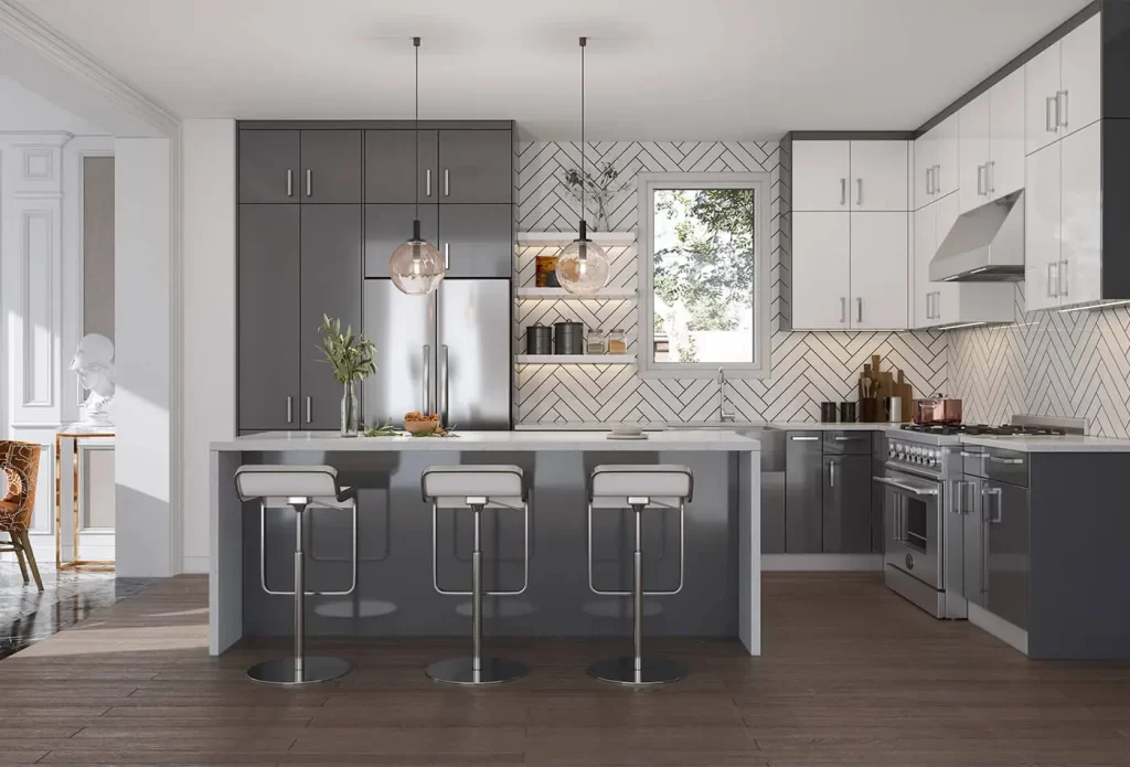 Kitchen cabinet Grand Style Glossy Grey Matte Glossy White