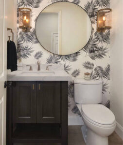 powder room remodel with wallpaper