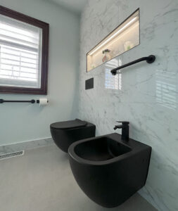 toronto powder room remodel black fly toilet&bidet with custom niche