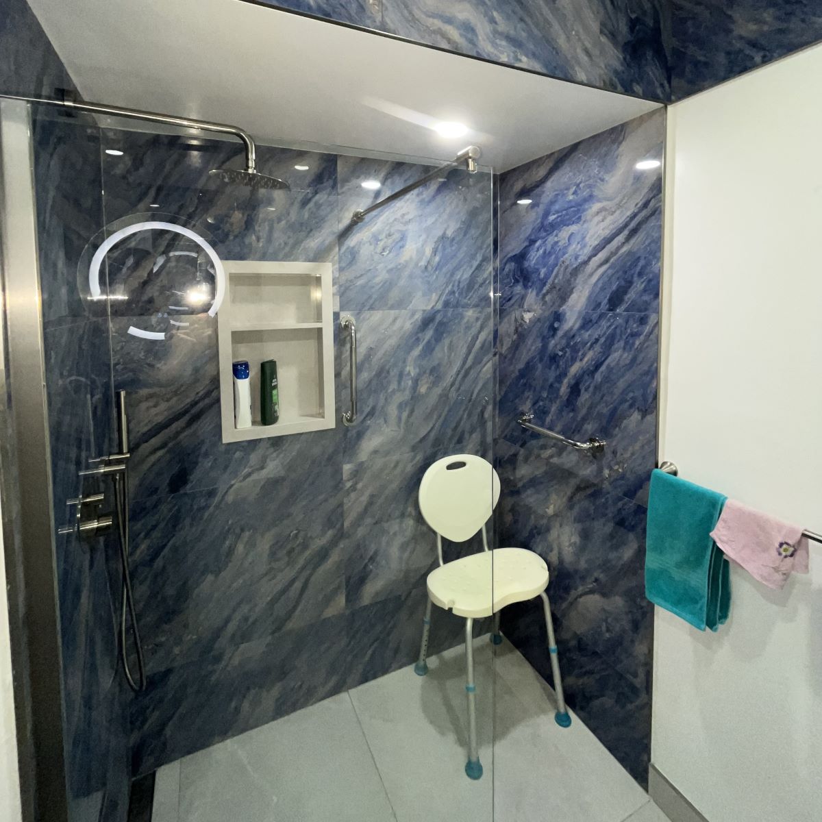 Glasses Curbless Walk In Showers stylish slip resistant floor tile Grab Bars and Handrails for the seniors 1 1