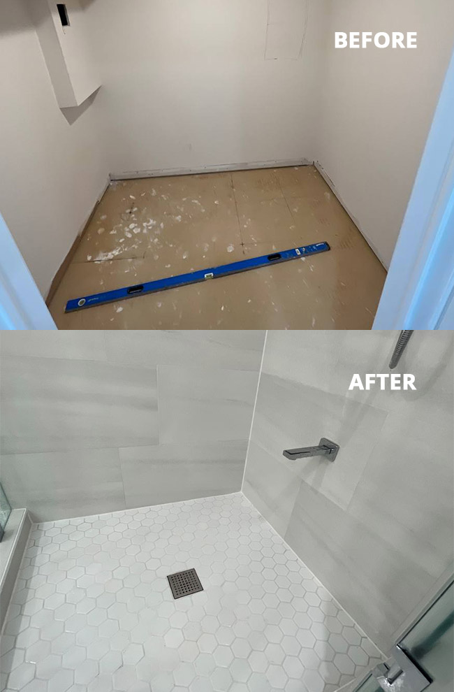 add bathroom to basement before after