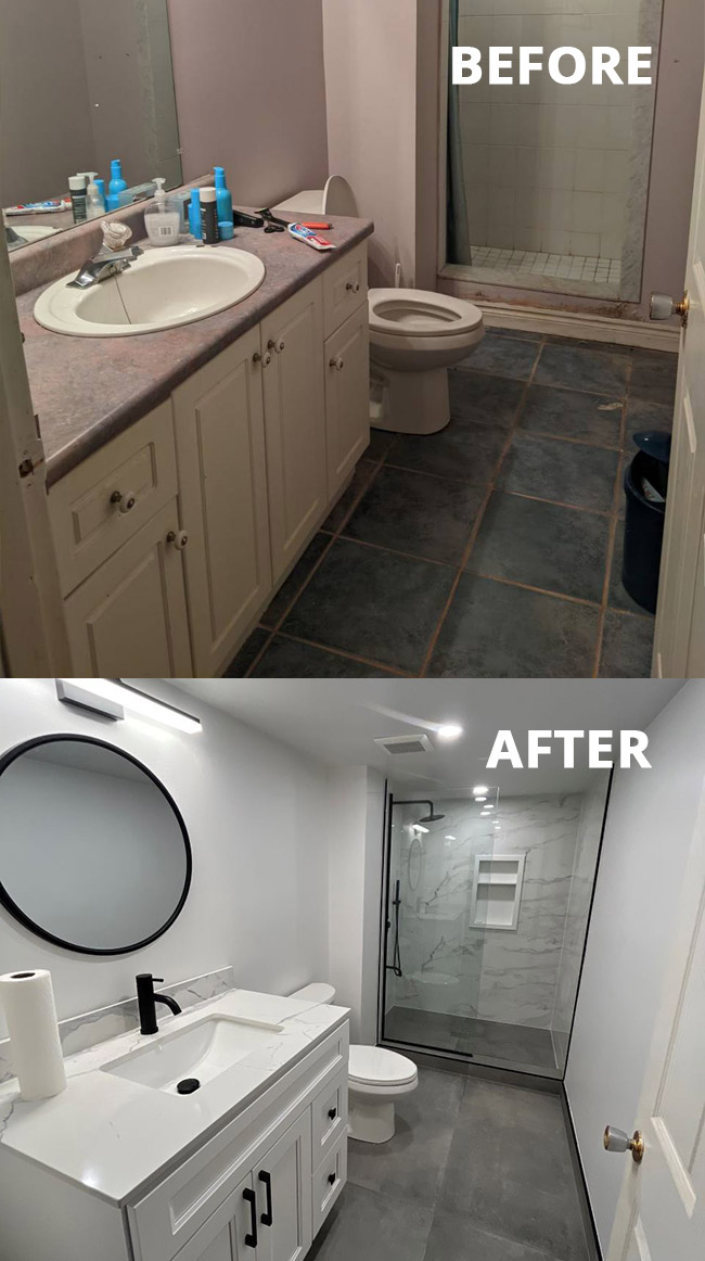 basement bathroom before and after renovation