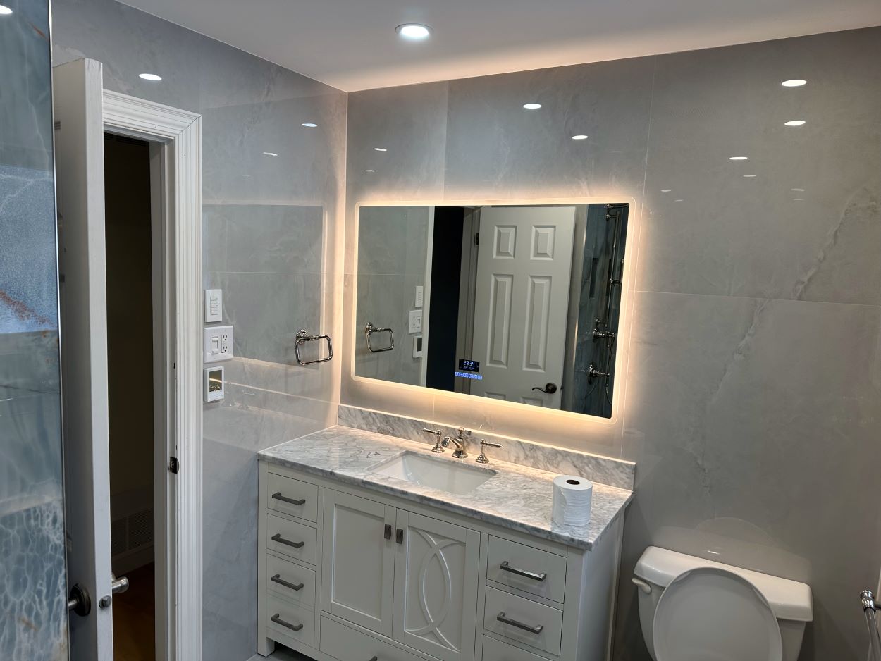 Furniture A floor standing white vanity unit with Shaker style fronts and modern handles brushed nickel. Barrie