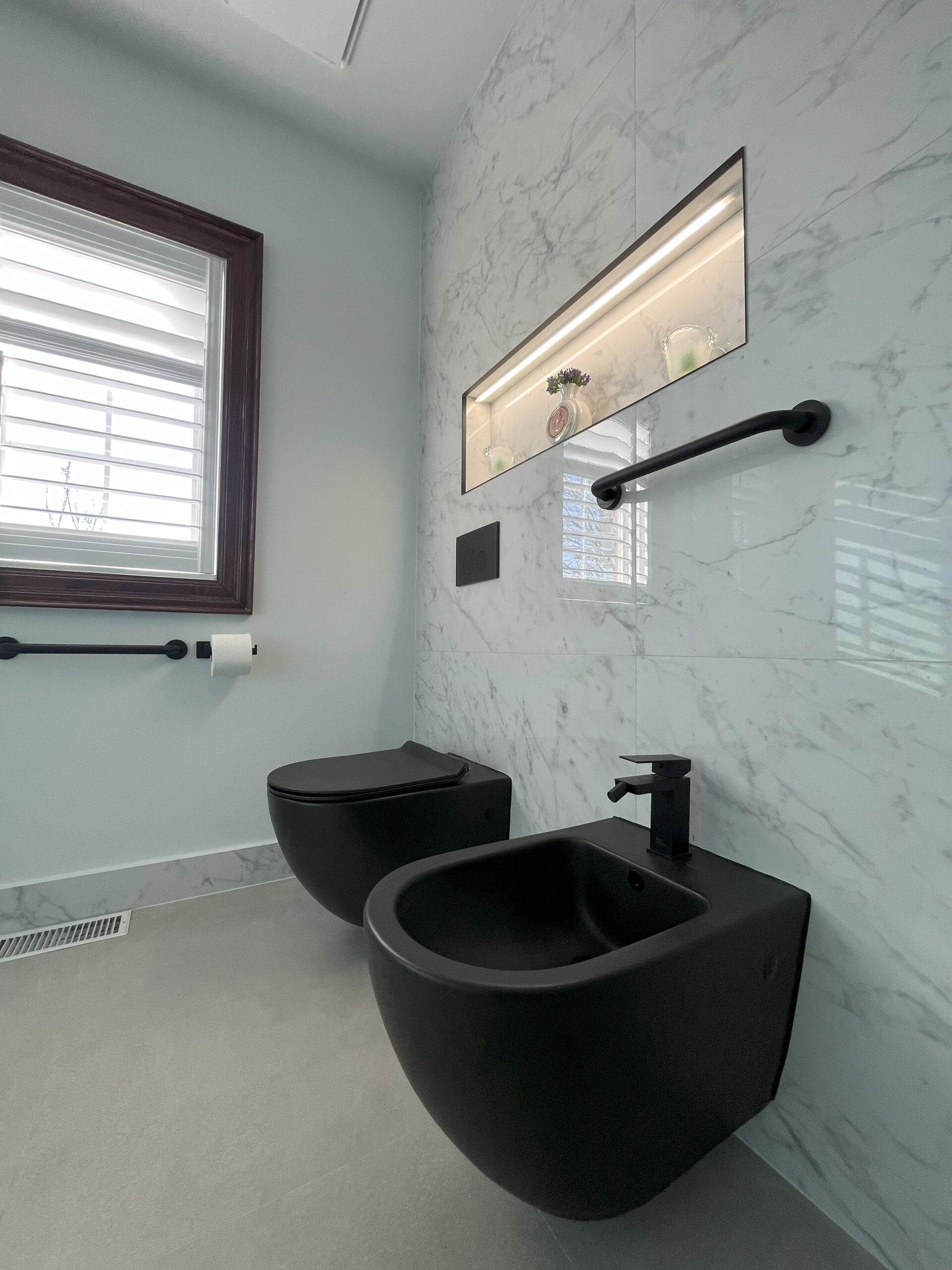 bathroom renovation cost markham area black fly toilet&bidet with custom niche 2 Barrie
