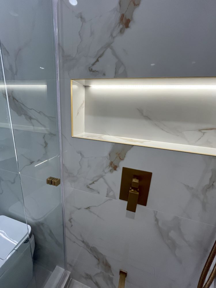 glass shower with custom niche and led lightingmaster bathroom renovations Barrie