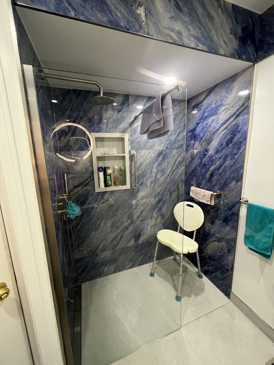 Glasses Curbless Walk In Showers stylish slip resistant floor tile Grab Bars and Handrails for the seniors