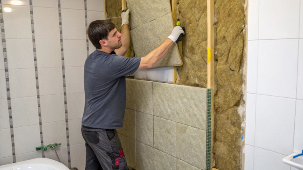 acoustic insulation being installed in a bathroom 1