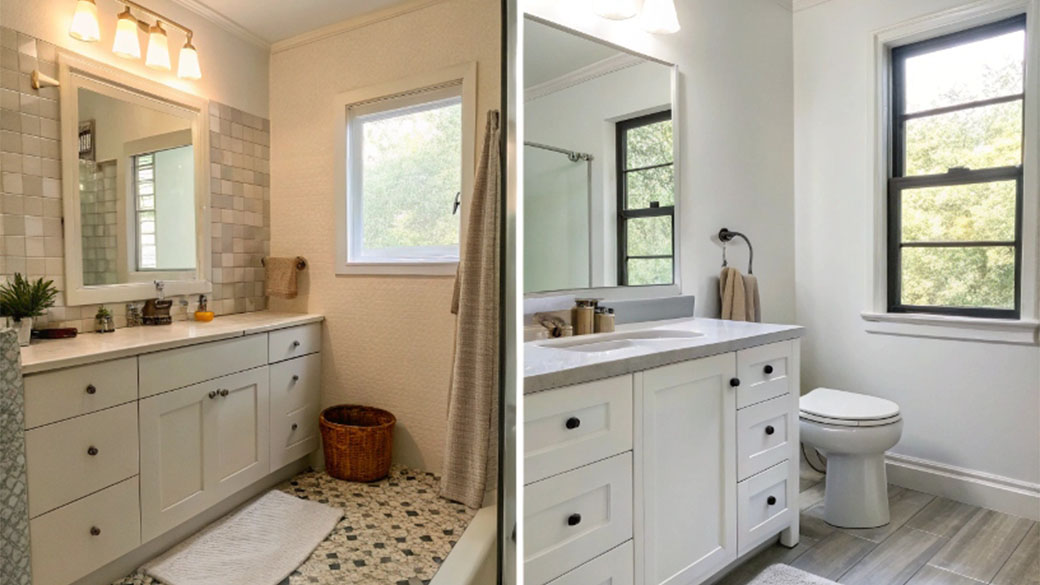 before and after quiet modern bathroom