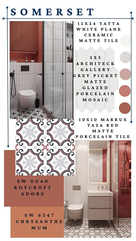 SOMERSET – Modern terracotta design with bold patterned floor and clean white walls