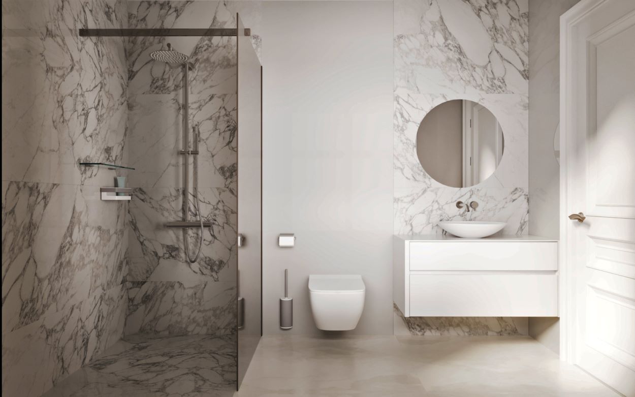 Frameless Glass Shower Enclosures with Wall to Glass Support Bar