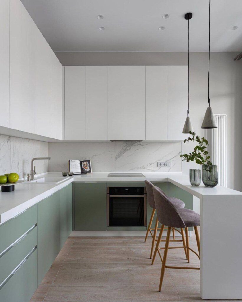 kitchen renovations Oakville сabinetry top Super Matte Bright White bottom Super Matte Bright green