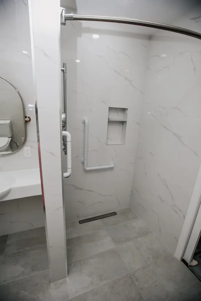 walk in shower entry curved rod grab bars 04
