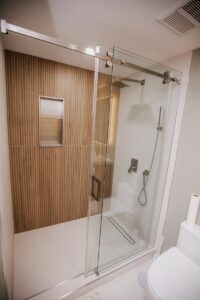 walk in shower brampton sliding glass door recessed niche fluted tile 05