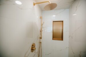 shower niche brushed gold trim bolton bathroom renovation 09
